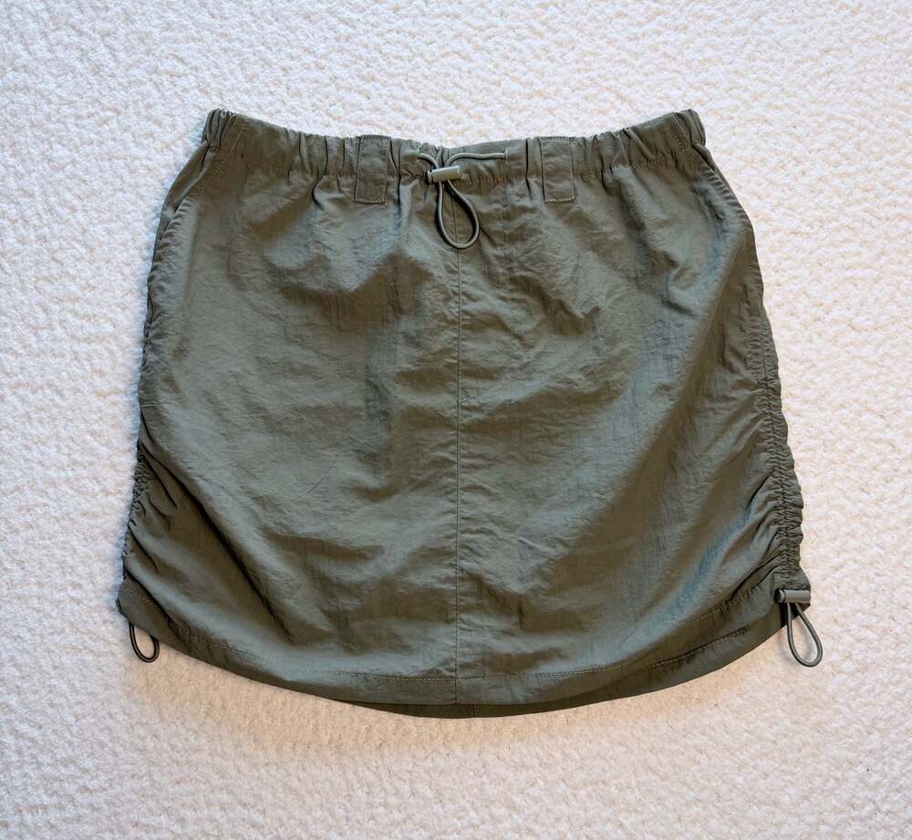 Love.fire Olive Cargo Mini Skirt Adjustable Side Drawstrings Elastic Waist